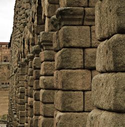 Close-up of stone wall of old building