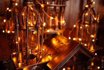 Close-up of illuminated lights at night
