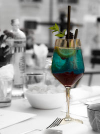 Close-up of wine glass on table