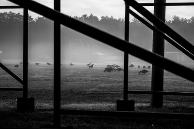 View of airport seen through window