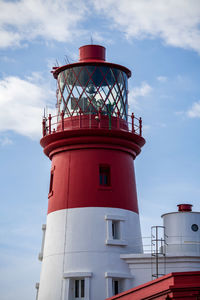 Lighthouse by sea against sky