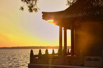 Scenic view of lake against sky during sunset