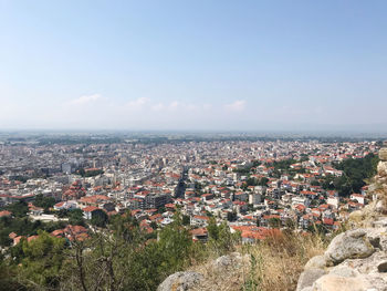 High angle shot of townscape against sky