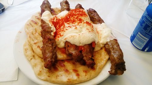 High angle view of dessert in plate