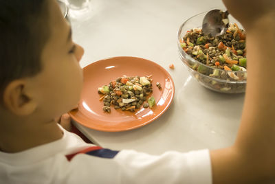 High angle view of food in bowl