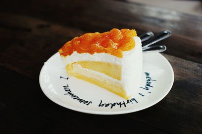 Cake in plate on table