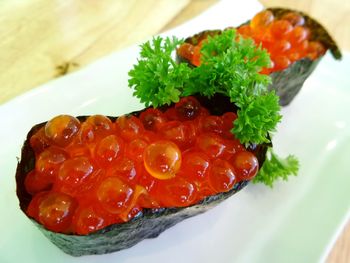 Close-up of strawberries in plate