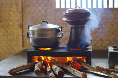 Utensils on wood burning stove