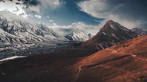 Scenic view of snowcapped mountains against sky