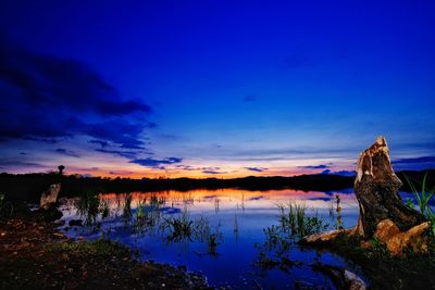 Scenic view of lake against sky at sunset