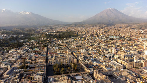 High angle view of townscape against sky