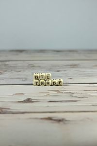 Close-up of text on table