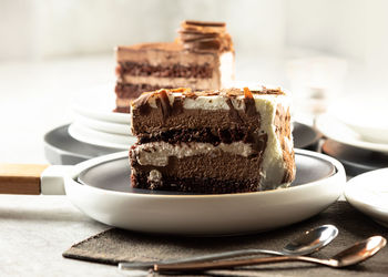 Close-up of cake in plate on table