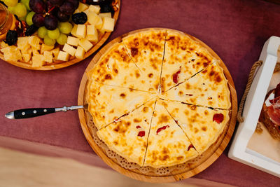 High angle view of breakfast on table