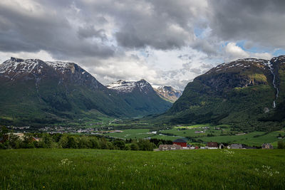 Panoramic view of landscape and mountains against sky