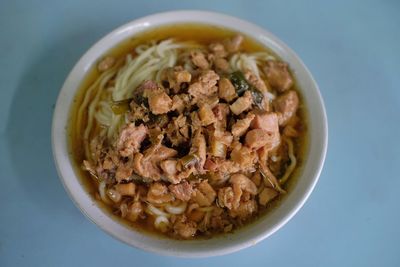 Directly above shot of breakfast served in bowl on table