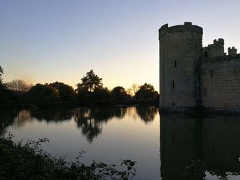 Reflection of trees in lake against sky during sunset