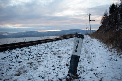 Kilometer pole on the railroad