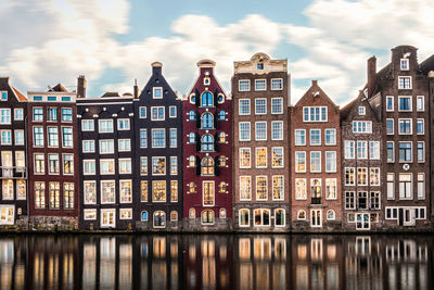 Reflection of buildings on water against sky
