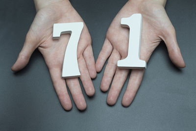 Directly above shot of human hand on table