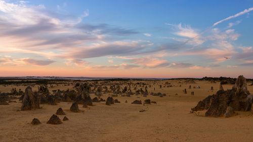 Panoramic view of beach against sky during sunset