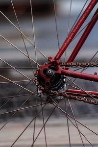 Close-up of bicycle on metal