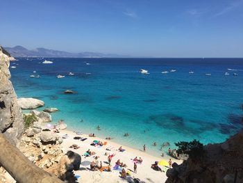 High angle view of people on beach