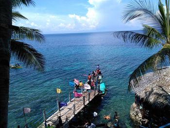 High angle view of people on beach