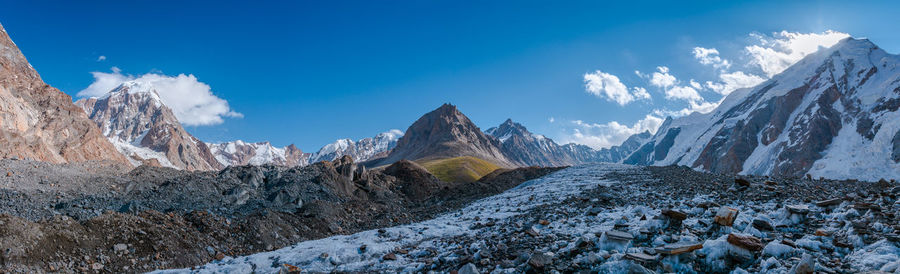 Panoramic view of snowcapped mountains against sky