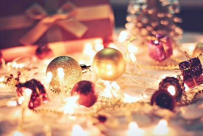 Close-up of illuminated christmas lights
