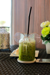 Close-up of drink in glass on table