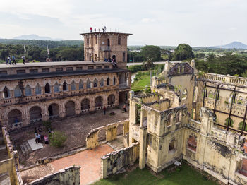 High angle view of old historical building in city