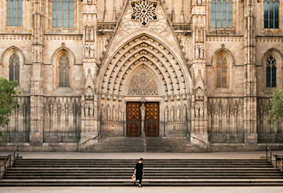 Woman walking in temple