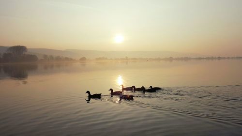 Scenic view of lake at sunset