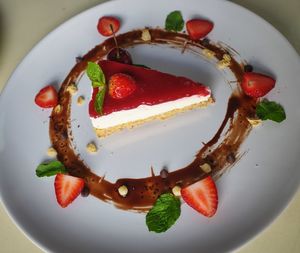 High angle view of dessert served in plate