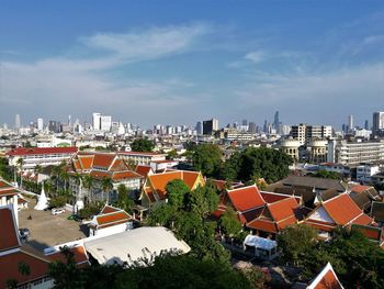 High angle view of townscape against sky