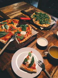 High angle view of meal served on table