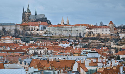 High angle view of buildings in city