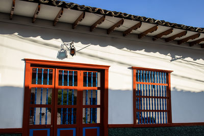 Facade of the houses at the heritage town of salamina in colombia.