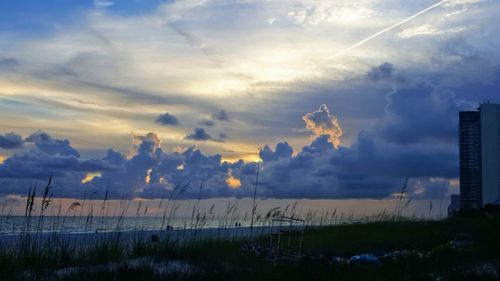 Panoramic view of landscape against sky during sunset