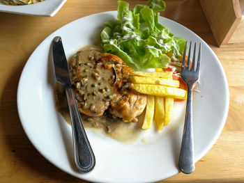 High angle view of meal served in plate