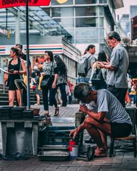 People standing in city