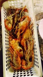 High angle view of seafood in plate on table