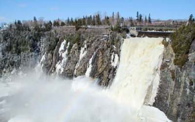 Panoramic view of waterfall against sky