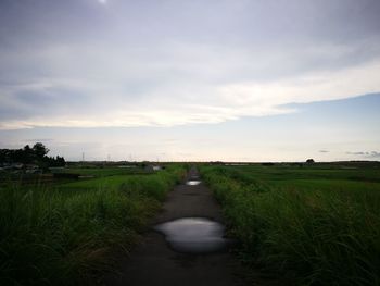 Scenic view of land against sky during sunset