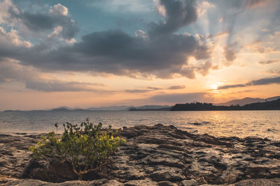 Scenic view of sea against sky during sunset