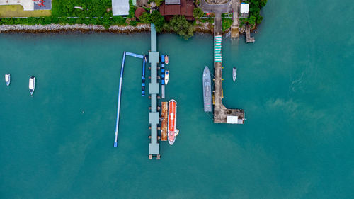 High angle view of boats in sea