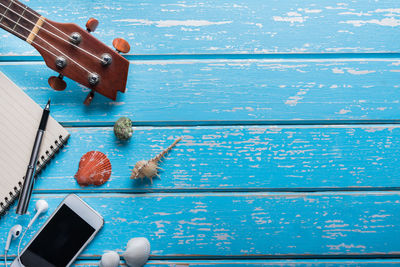 Directly above shot of various objects on table