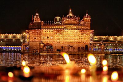 Illuminated buildings at night