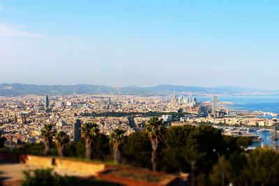 View of cityscape against clear sky